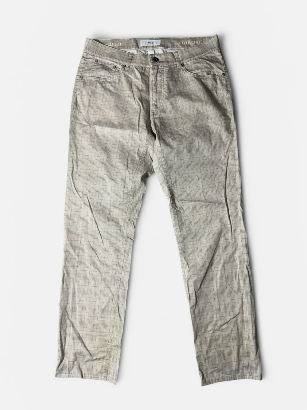 Brax mens 32x32 cream plaid chuck ralight cotton blend 5-pocket pants EUC
